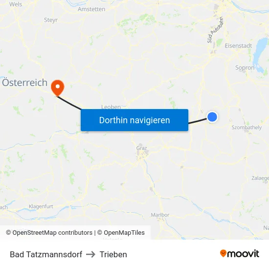 Bad Tatzmannsdorf to Trieben map