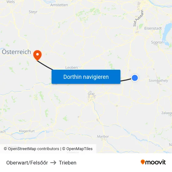 Oberwart/Felsőőr to Trieben map