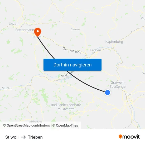 Stiwoll to Trieben map