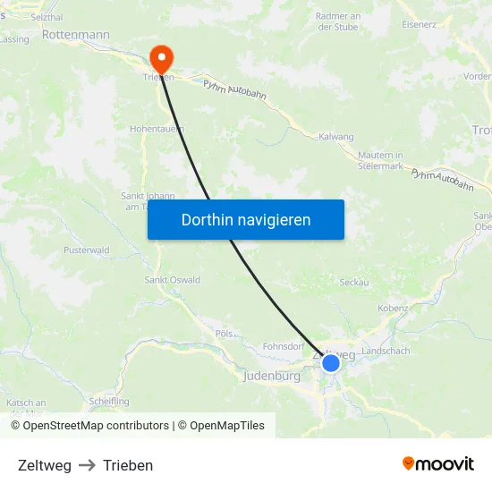 Zeltweg to Trieben map