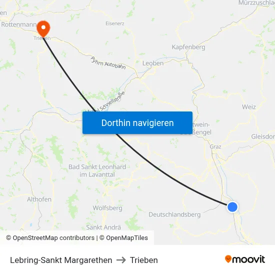 Lebring-Sankt Margarethen to Trieben map