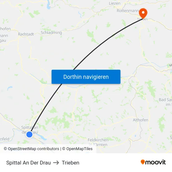 Spittal An Der Drau to Trieben map