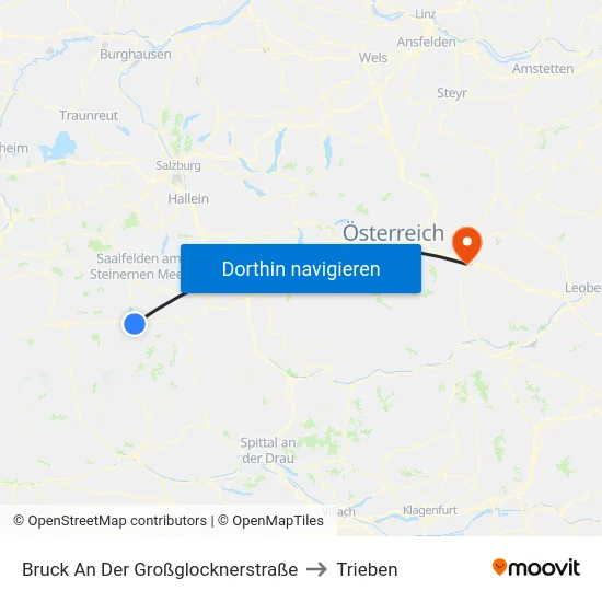 Bruck An Der Großglocknerstraße to Trieben map