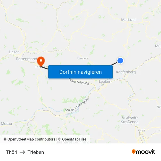 Thörl to Trieben map