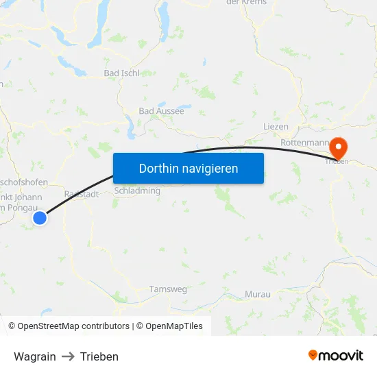 Wagrain to Trieben map