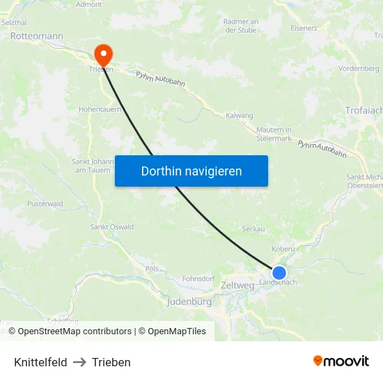 Knittelfeld to Trieben map