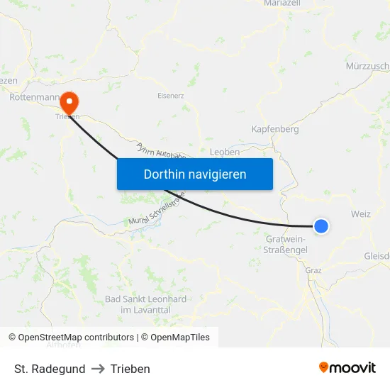 St. Radegund to Trieben map