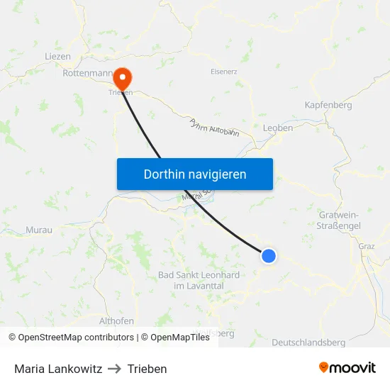 Maria Lankowitz to Trieben map