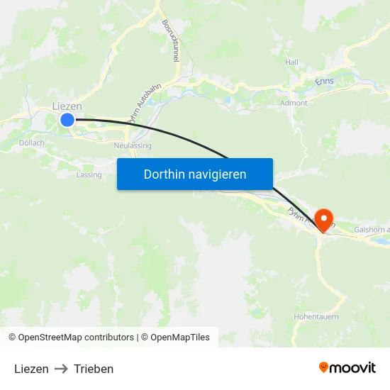 Liezen to Trieben map