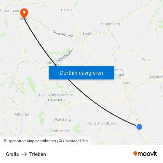 Gralla to Trieben map