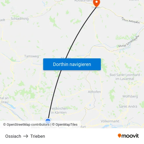 Ossiach to Trieben map