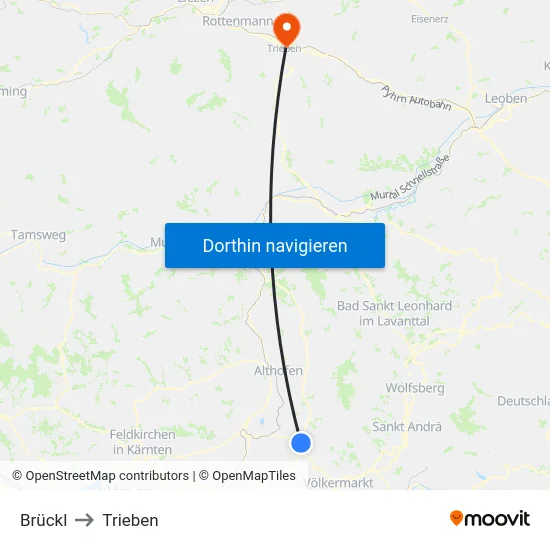 Brückl to Trieben map