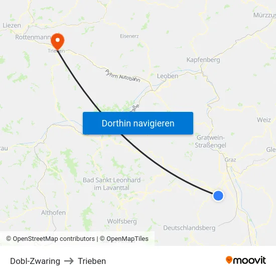 Dobl-Zwaring to Trieben map