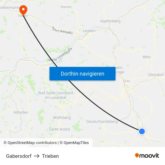 Gabersdorf to Trieben map