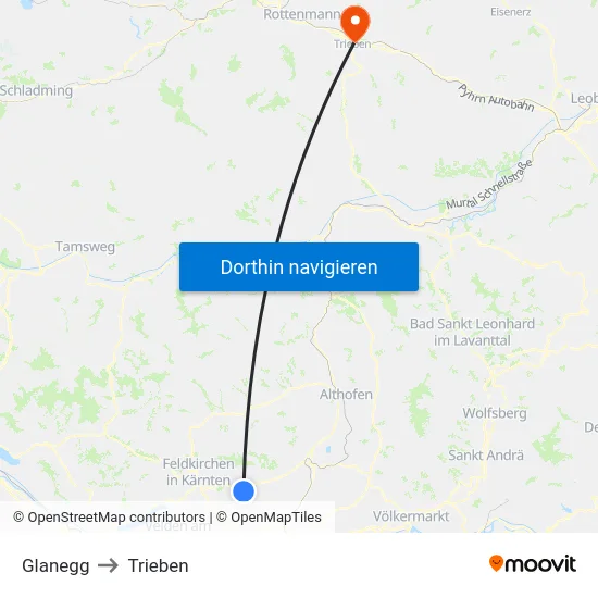 Glanegg to Trieben map