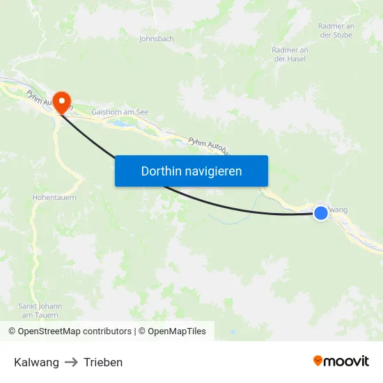 Kalwang to Trieben map