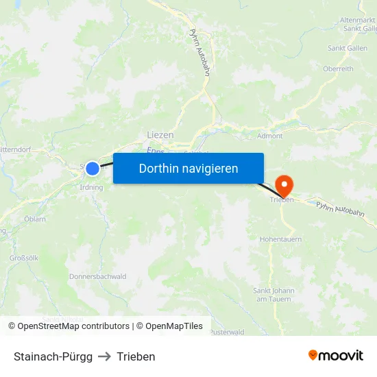 Stainach-Pürgg to Trieben map