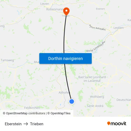 Eberstein to Trieben map