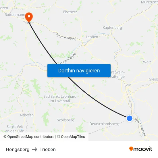 Hengsberg to Trieben map