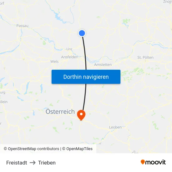 Freistadt to Trieben map