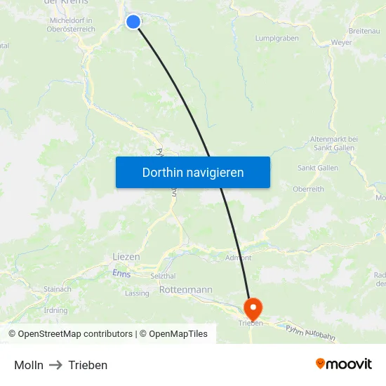 Molln to Trieben map