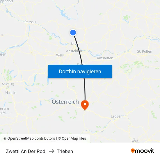 Zwettl An Der Rodl to Trieben map