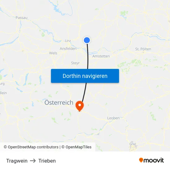 Tragwein to Trieben map