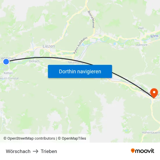 Wörschach to Trieben map