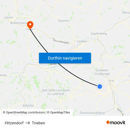 Hitzendorf to Trieben map