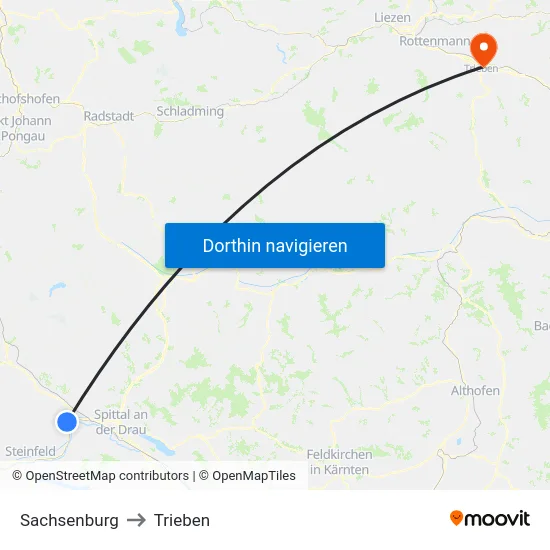 Sachsenburg to Trieben map