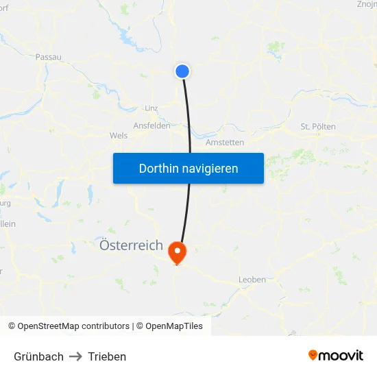 Grünbach to Trieben map