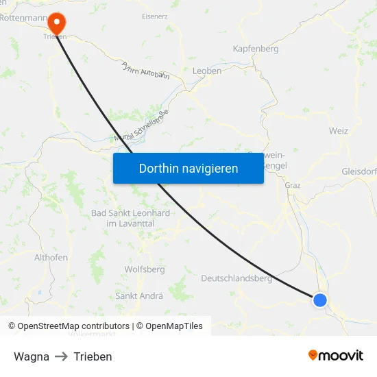 Wagna to Trieben map