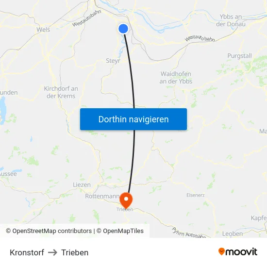Kronstorf to Trieben map