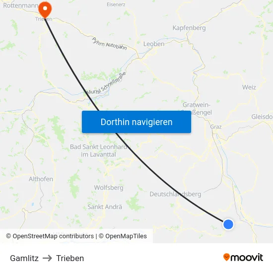 Gamlitz to Trieben map