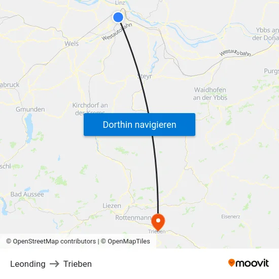 Leonding to Trieben map