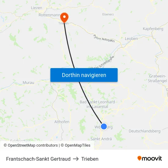 Frantschach-Sankt Gertraud to Trieben map
