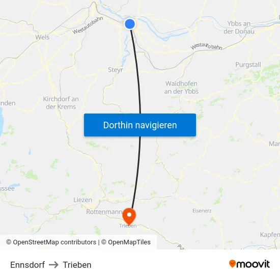 Ennsdorf to Trieben map