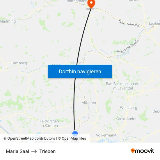 Maria Saal to Trieben map