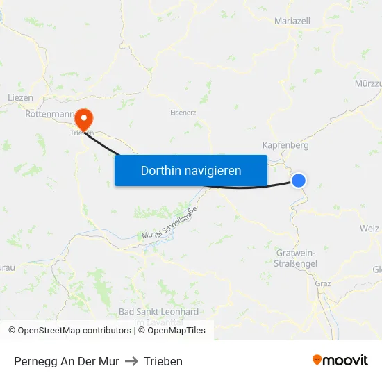 Pernegg An Der Mur to Trieben map