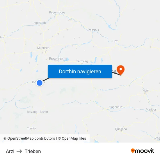Arzl to Trieben map