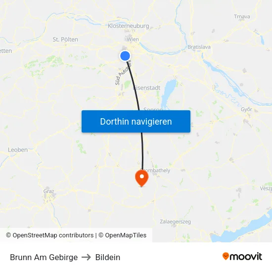 Brunn Am Gebirge to Bildein map
