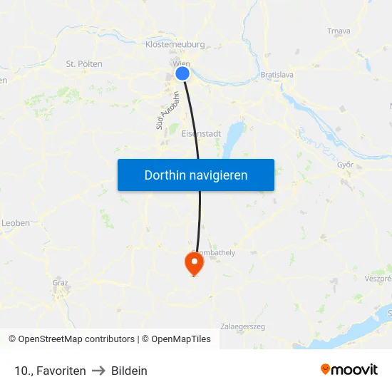 10., Favoriten to Bildein map