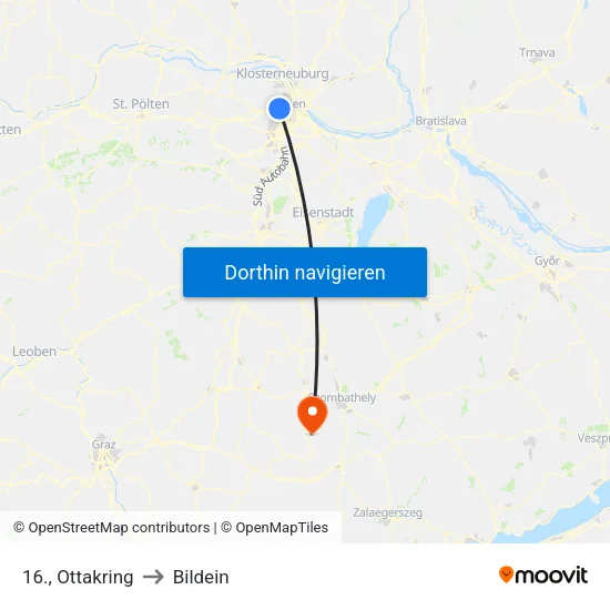 16., Ottakring to Bildein map