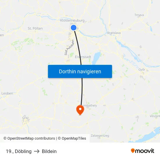 19., Döbling to Bildein map