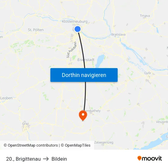 20., Brigittenau to Bildein map