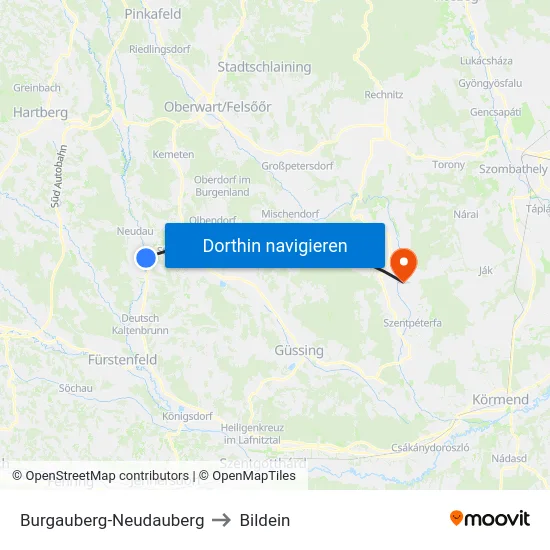 Burgauberg-Neudauberg to Bildein map