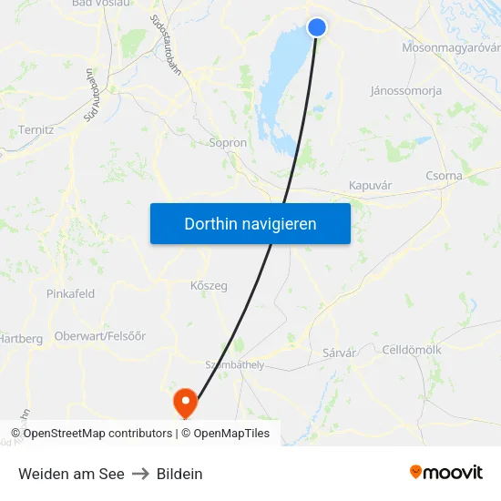 Weiden am See to Bildein map