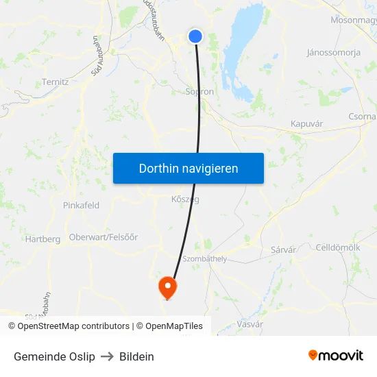 Gemeinde Oslip to Bildein map