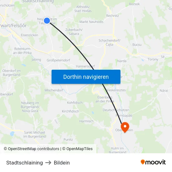 Stadtschlaining to Bildein map