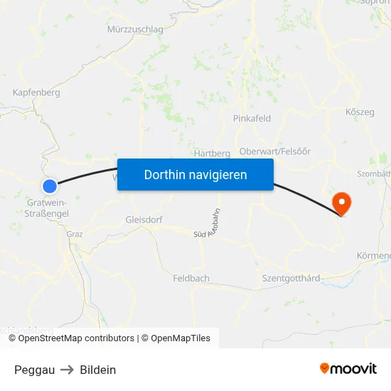 Peggau to Bildein map